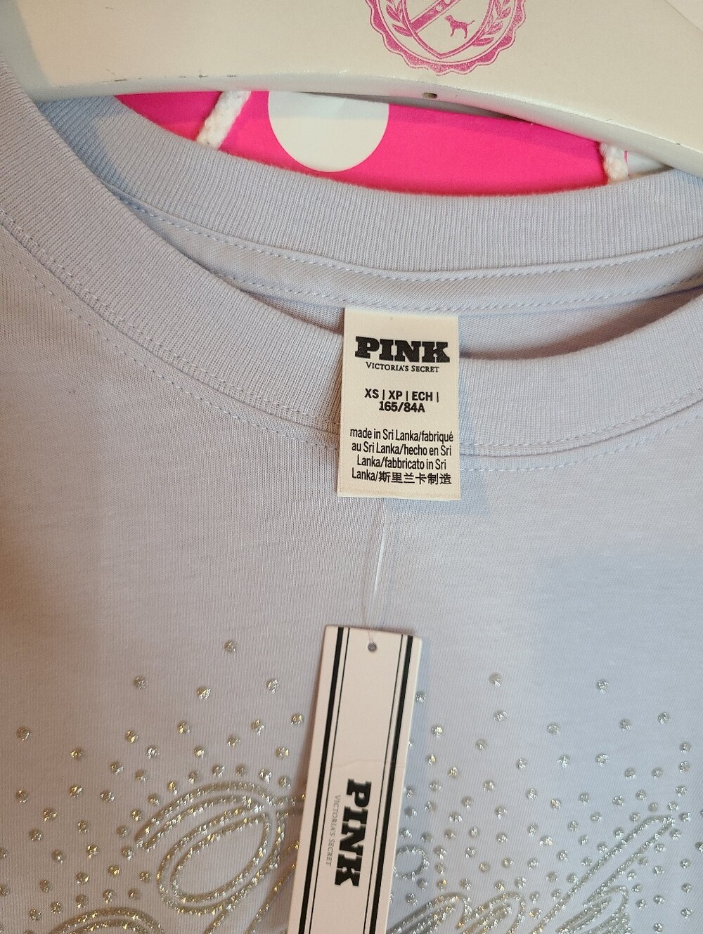 PINK Victoria's Secret Sparkle Logo Long Sleeve Campus Tee Size XS - Picture 6 of 7